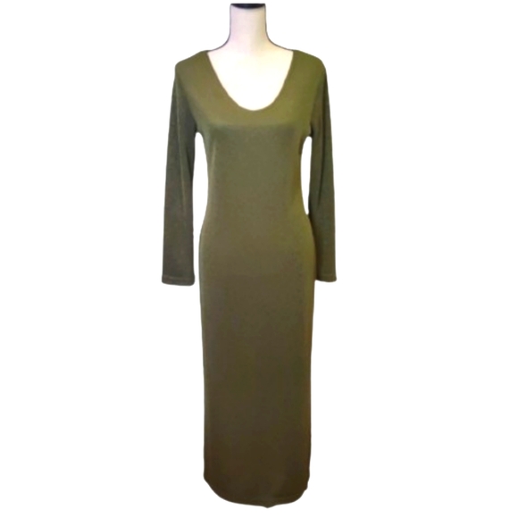 Nicole Studio VINTAGE Olive Green Maxi Dress w/Vest, Size 8 - Picture 10 of 14